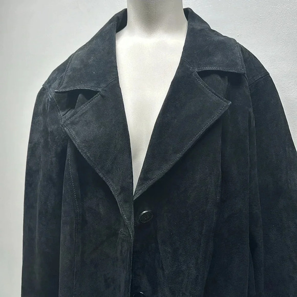 Dennis Basso Coat Heavy Pure Suede Button Down Welted Pocket Black Plus Size 3X - Picture 3 of 10
